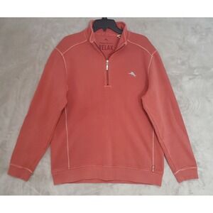 Tommy Bahama Relax 1/4 Zip Pullover Men's L Coral Long Sleeve Cotton Casual Top